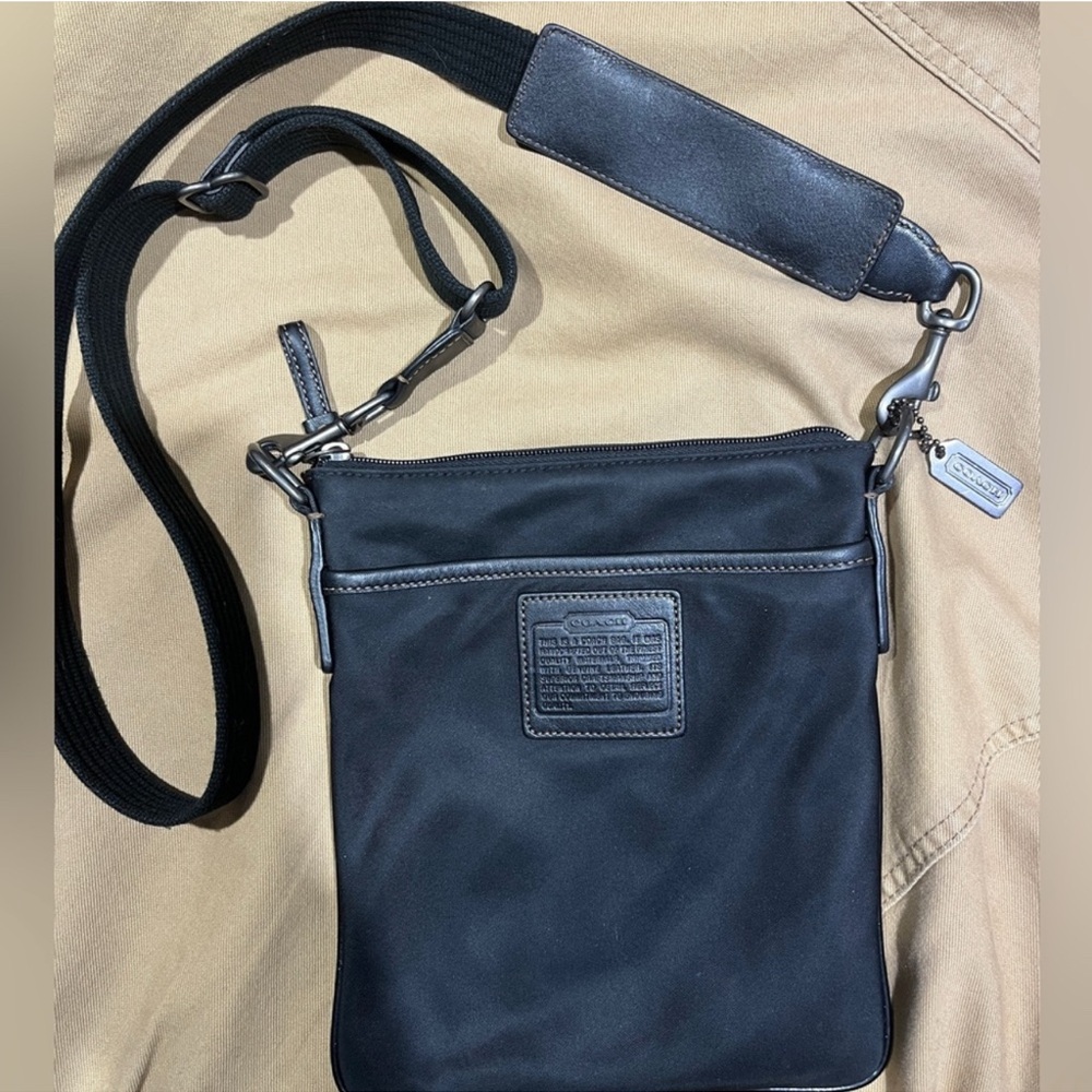COACH Black New York Nylon Leather Trim Cross-body Bag